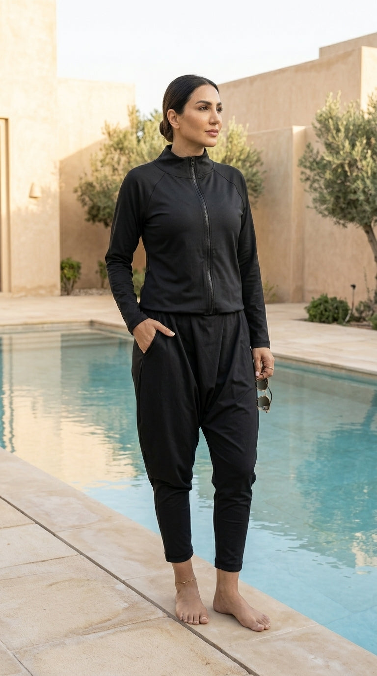 Sherwal Style One-Piece Burkini – Black