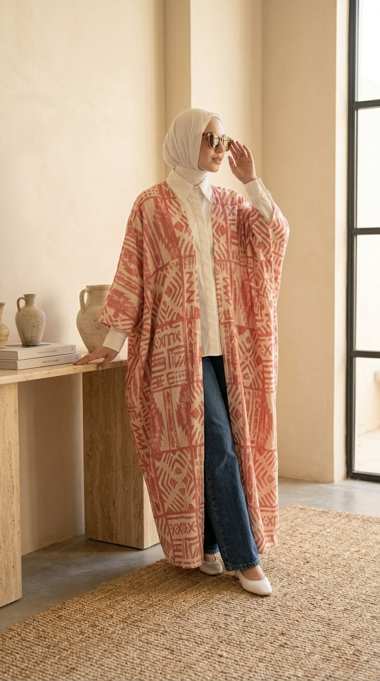 Geometric Pattern Open Kimono