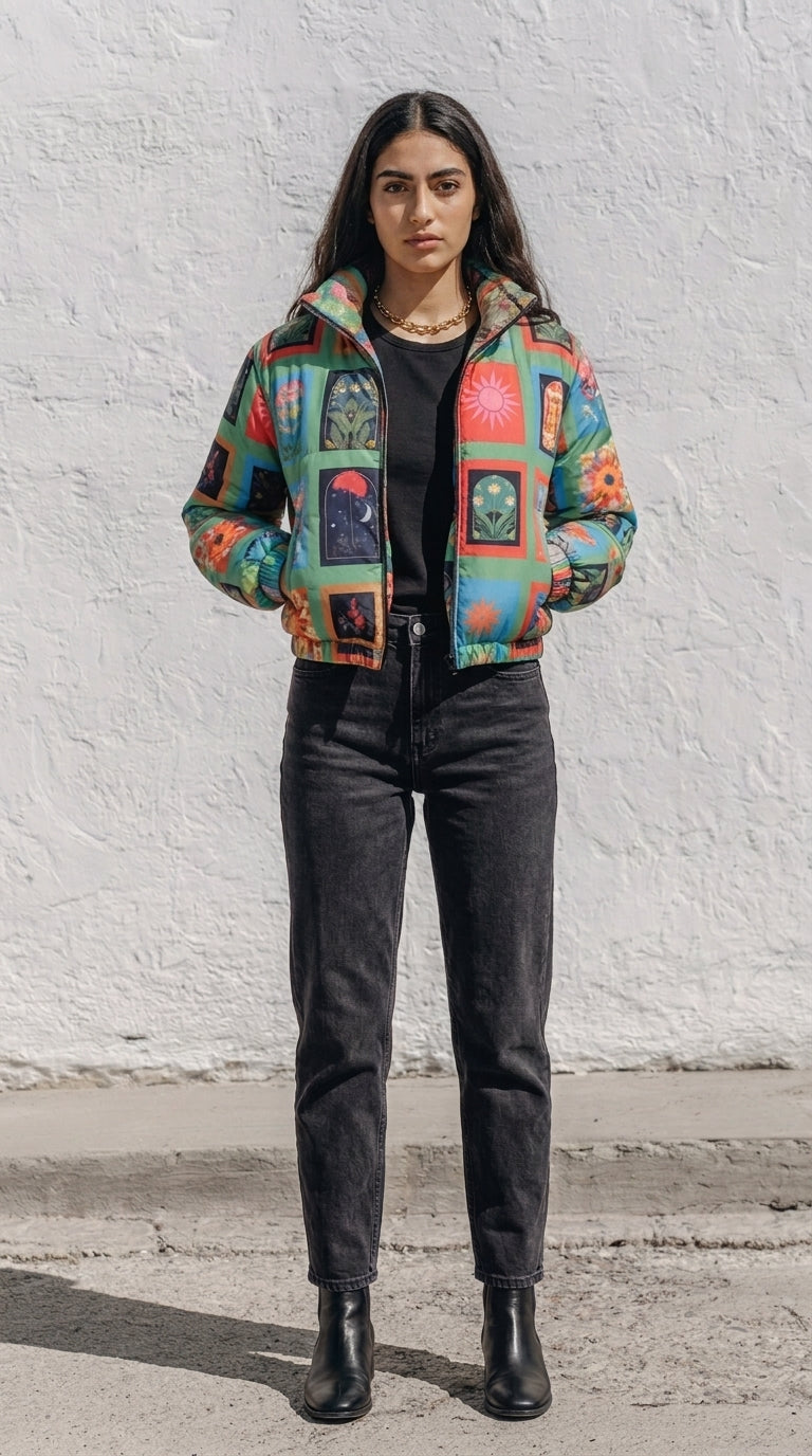 Mystical Icon Graphic Bomber green Jacket