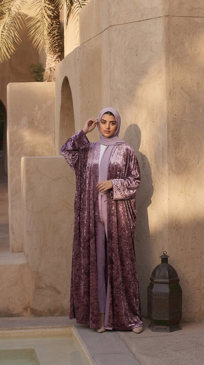 عباية مخملية وردية غامقة مفتوحة – designertouch95