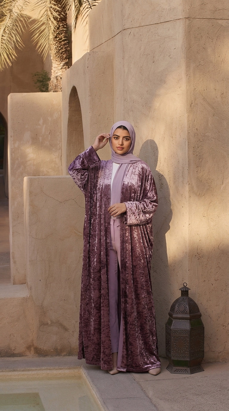 Dusty Rose Crushed Velvet Abaya