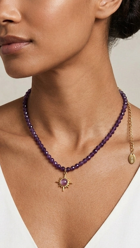 Women’s Knotted  Necklace with Amethyst  stone beads