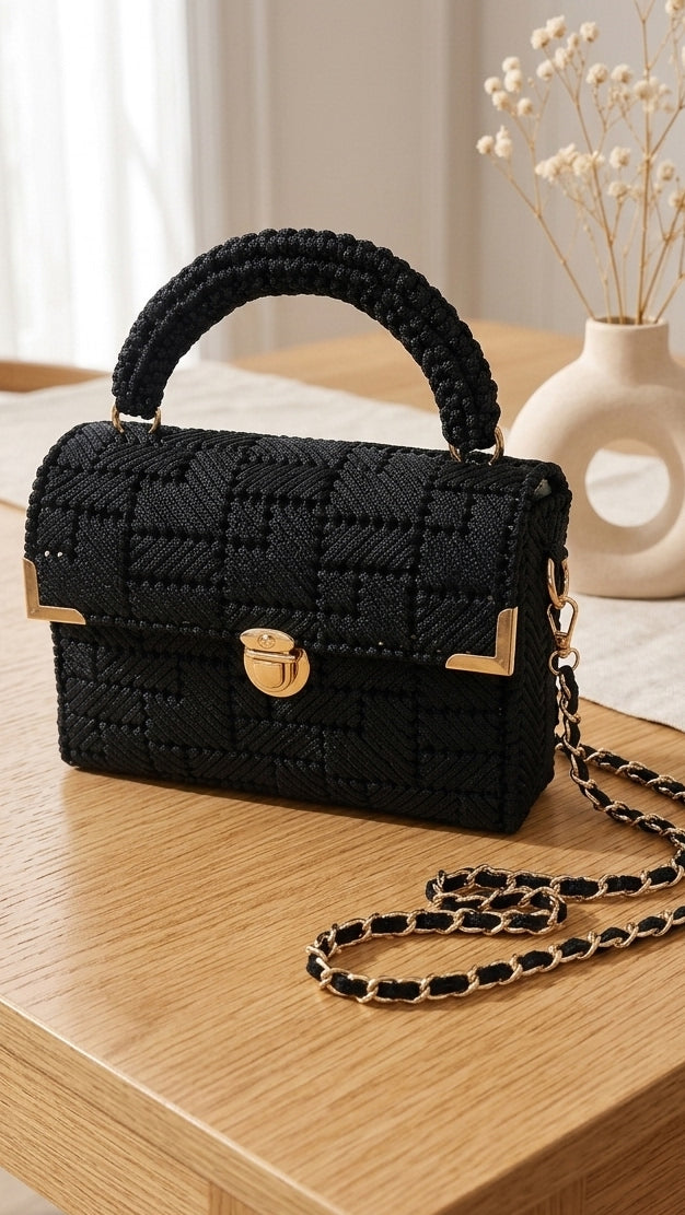 Handcrafted Black  Elegant   Handbag