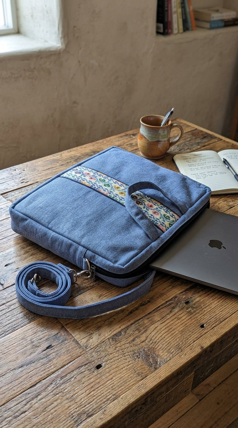 Embroidered Tatreez Laptop Bag - Blue