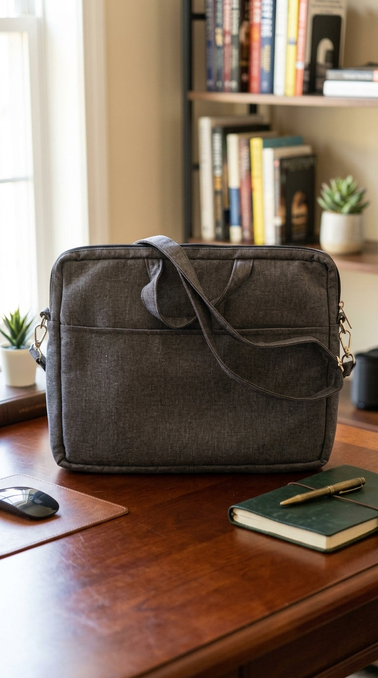 Yara Design Embroidered Tatreez Laptop Bag - Stone Grey