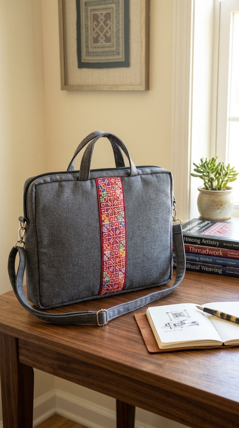 Yara Design Embroidered Tatreez Laptop Bag - Charcoal Grey