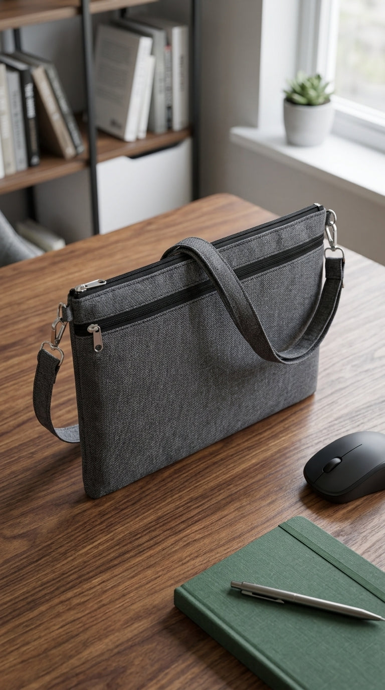 Yara Design Embroidered Tatreez Laptop Crossbody Bag - Denim Grey