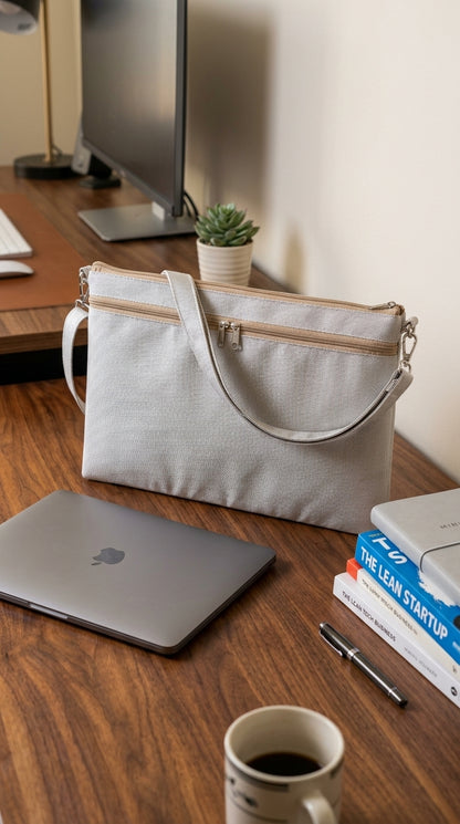 Yara Design Embroidered Tatreez Laptop Bag - Sand Beige