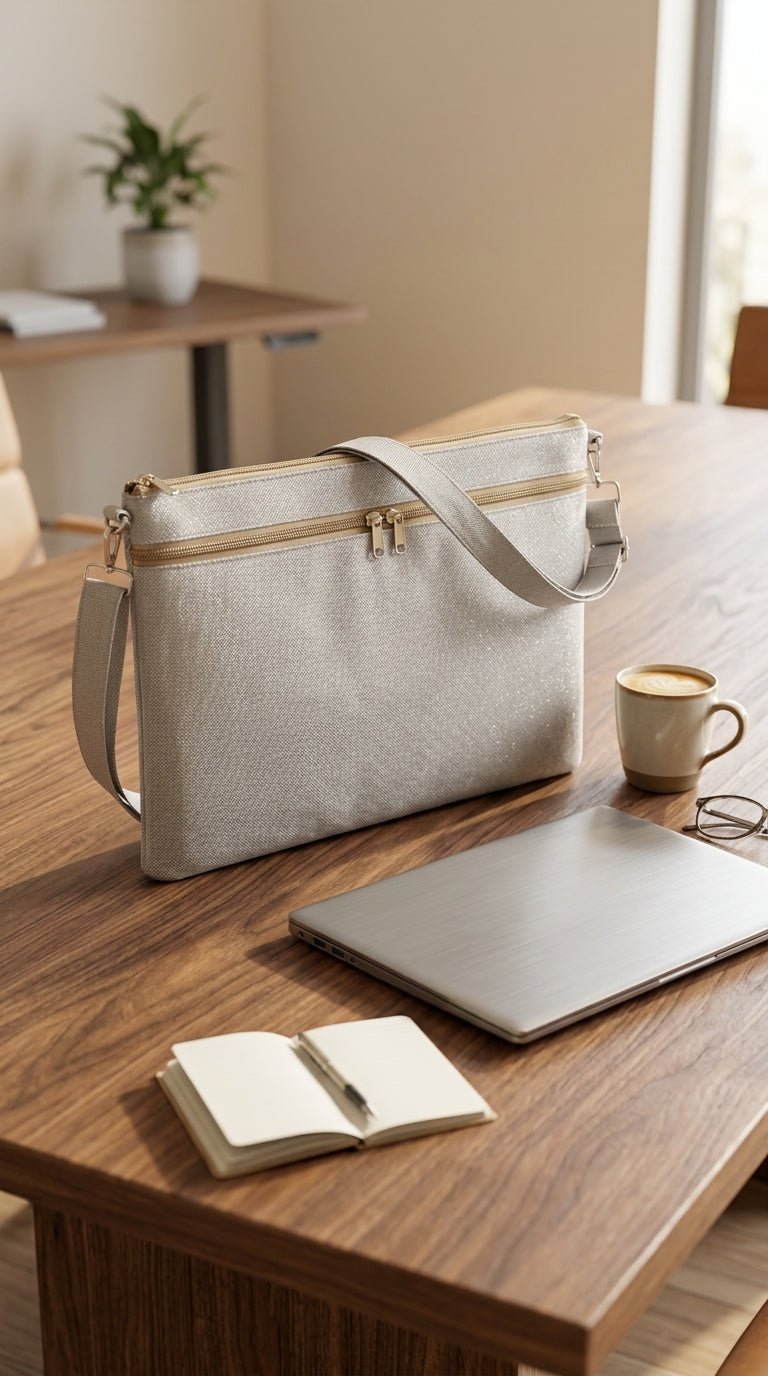 Yara Design Embroidered Tatreez Laptop Crossbody Bag - Oatmeal Grey