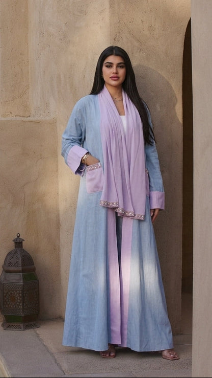 The Light Blue &amp; Lilac Pinstripe Abaya