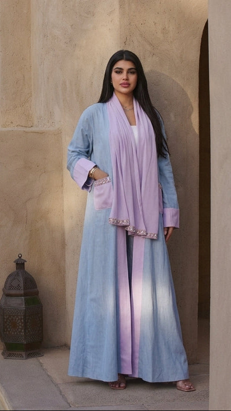 The Light Blue &amp; Lilac Pinstripe Abaya
