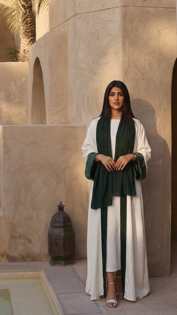 The Emerald Green & Cream Two-Tone Abaya