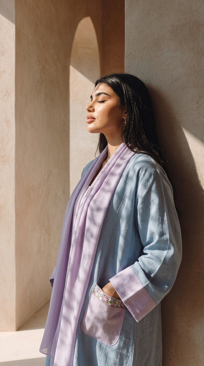 The Light Blue &amp; Lilac Pinstripe Abaya