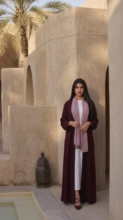 The Burgundy Pattern-Panel Abaya