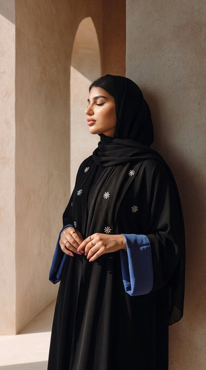 The Black & Cobalt Floral Abaya