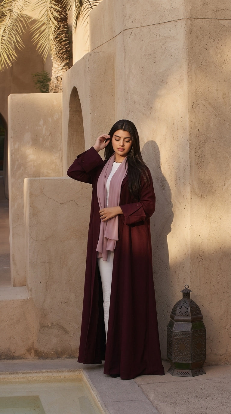 The Burgundy Pattern-Panel Abaya