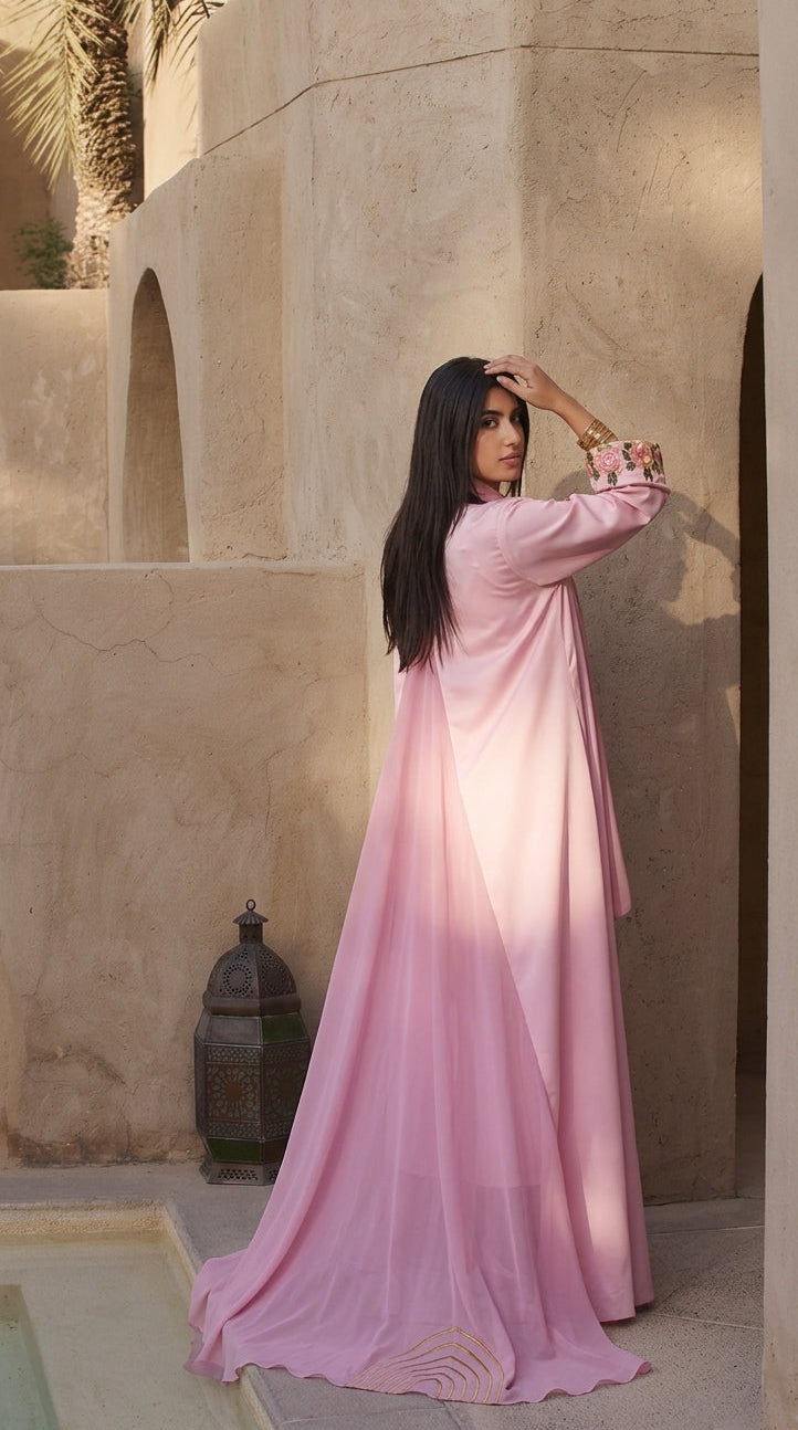 The Pink Embroidered Flow Abaya