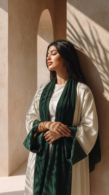 The Emerald Green & Cream Two-Tone Abaya
