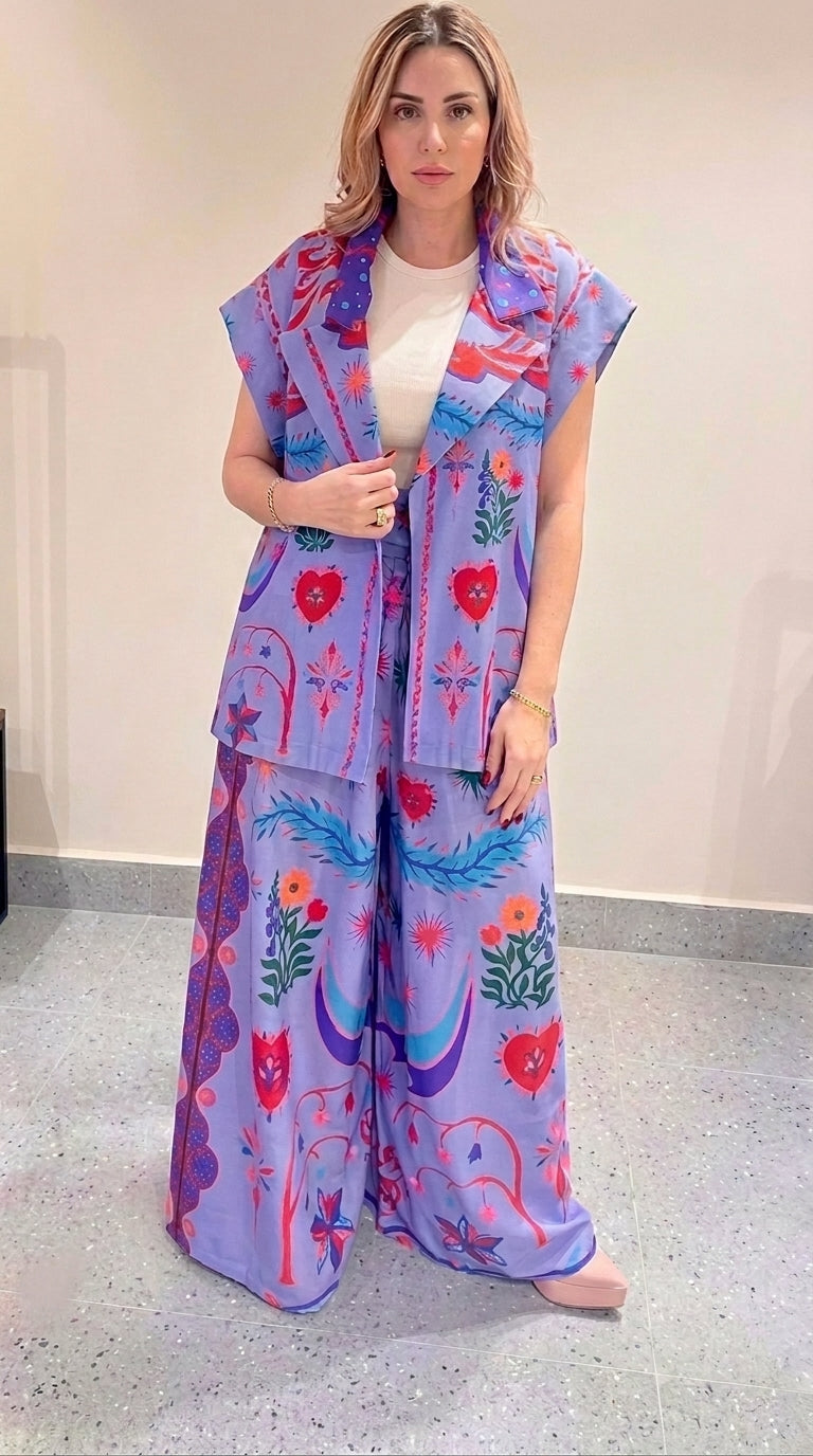 Floral Vest & Wide-Leg Pants Set