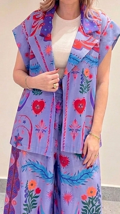 Floral Vest & Wide-Leg Pants Set