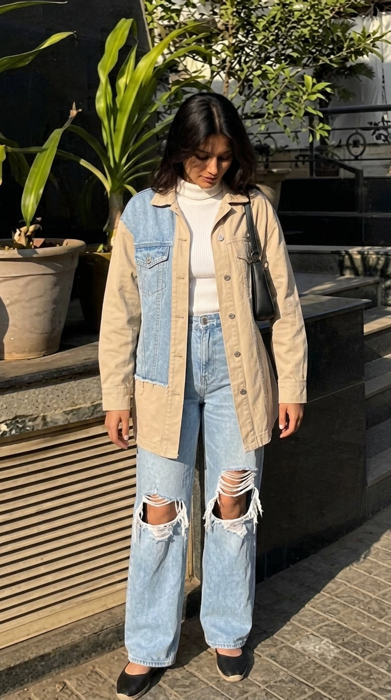 Oversized Graphic Sweatshirt & Stripe Collar Set