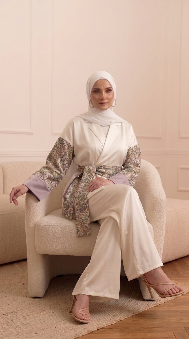 جاكيت كيمونو بطبعات ورد وأكمام أرجوانية – momista