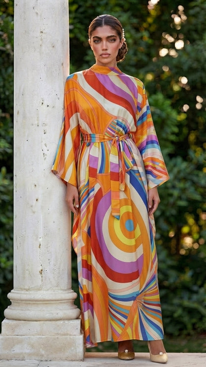 Print Longline Kaftan Dress