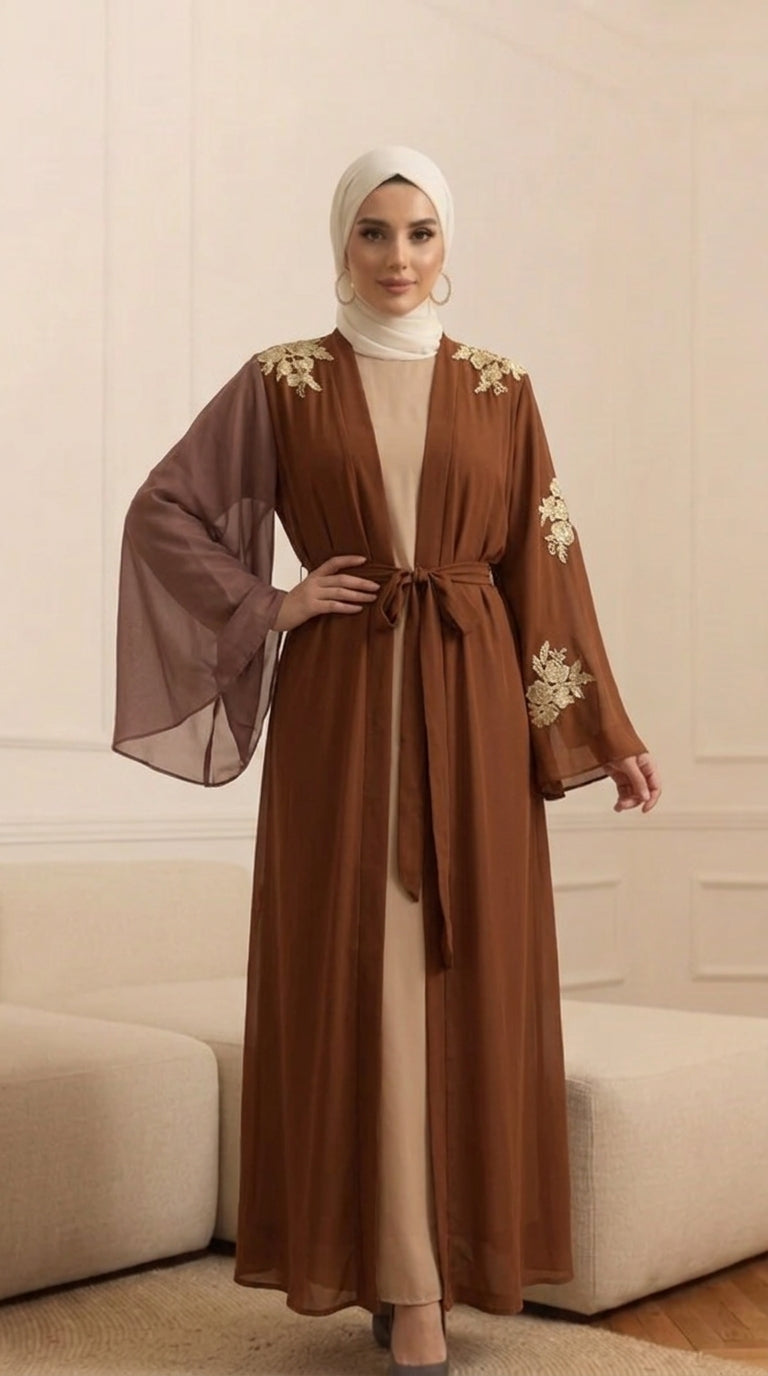 Embroidered Open Front Abaya