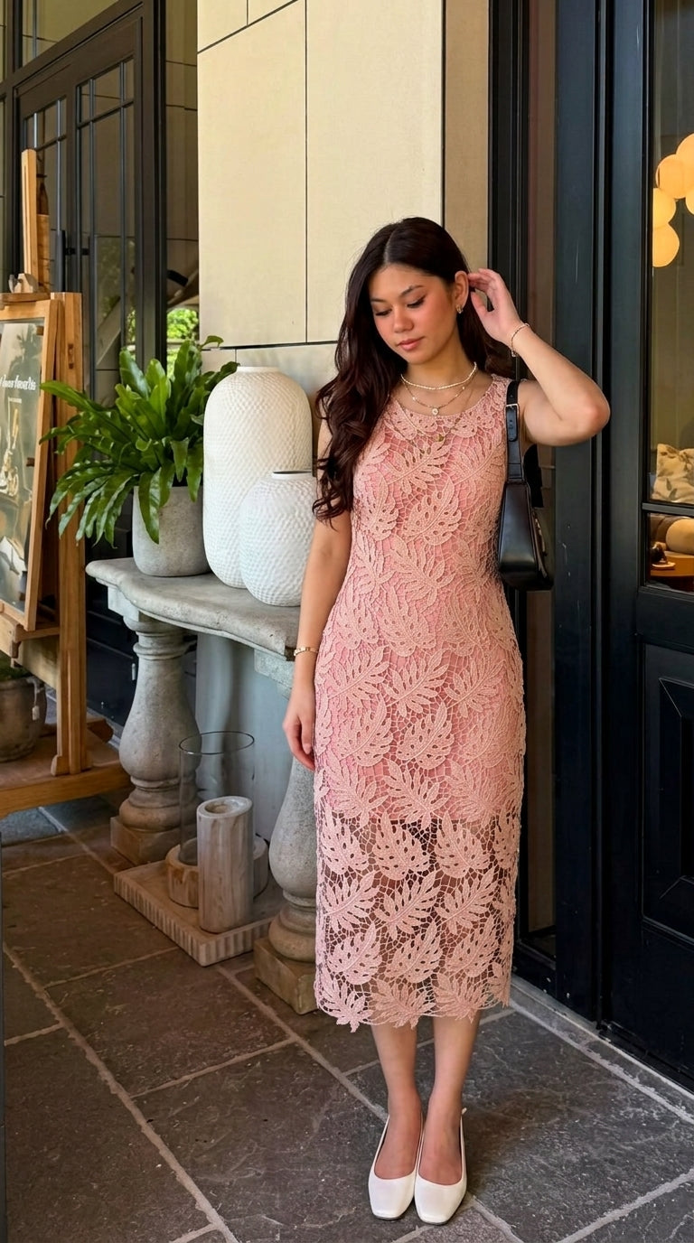 Yellow & Pink Textured Halter Midi Dress