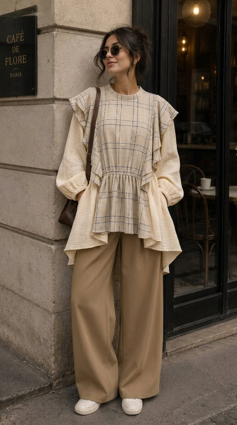Ruffled Pleated Boho Blouse