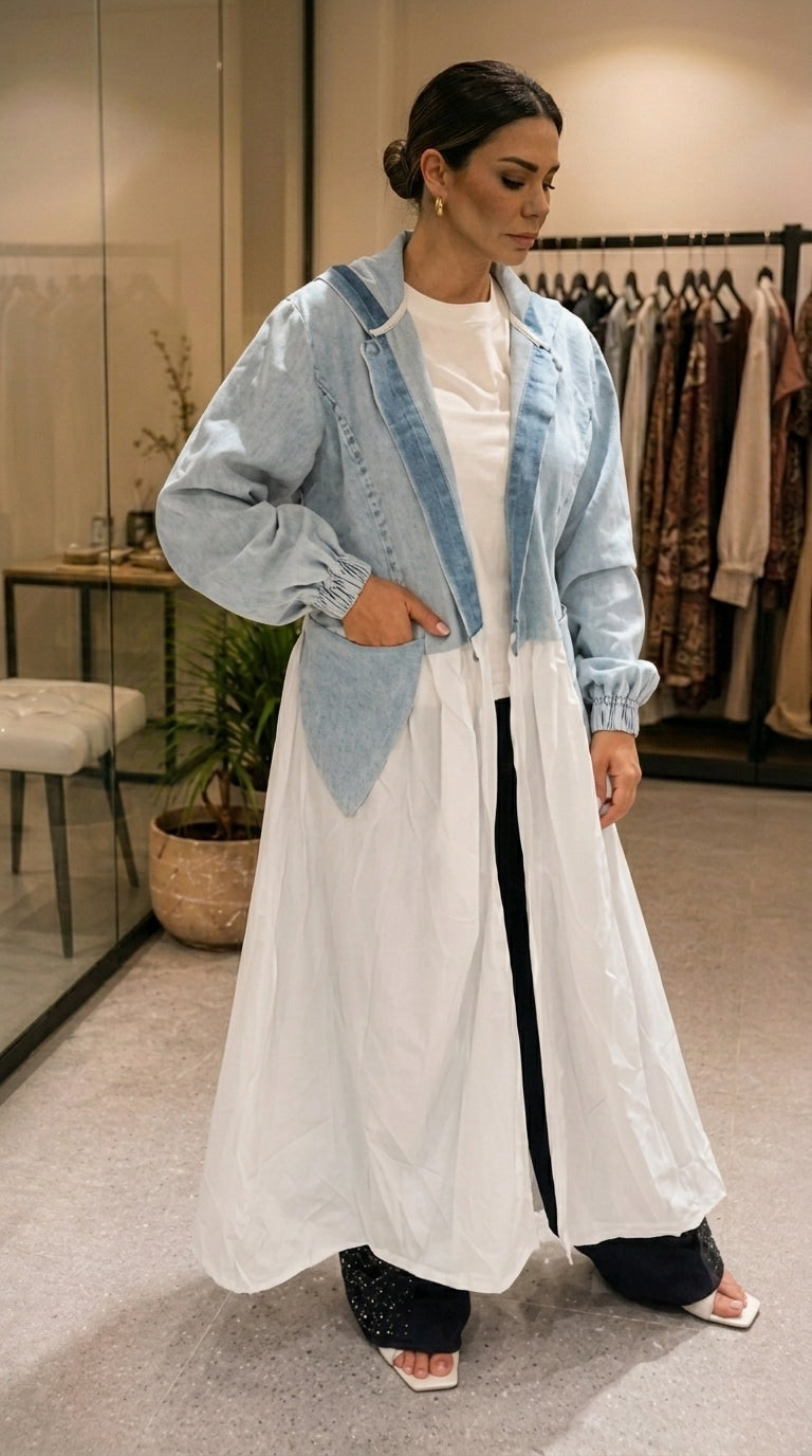 Half-Denim Modest Cardigan & Shirt Hybrid
