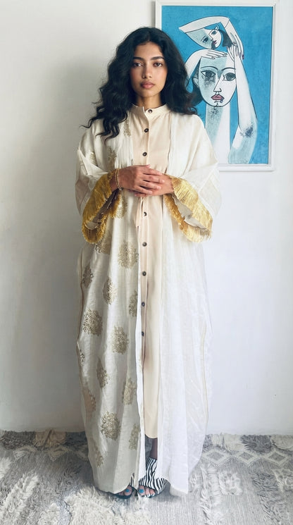 Cream & Gold Patterned Bisht