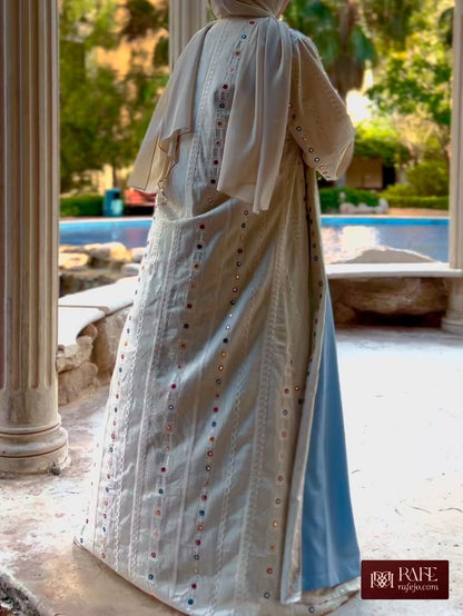 Beige Abaya with Celestial Blue Panel