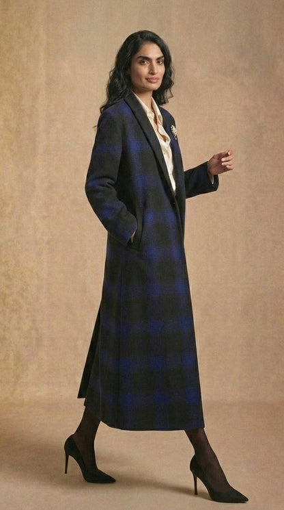 Blue Checkered Open Abaya jacket