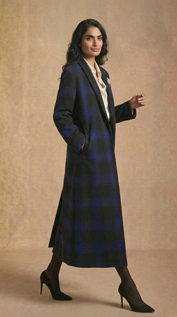 Blue Checkered Open Abaya jacket