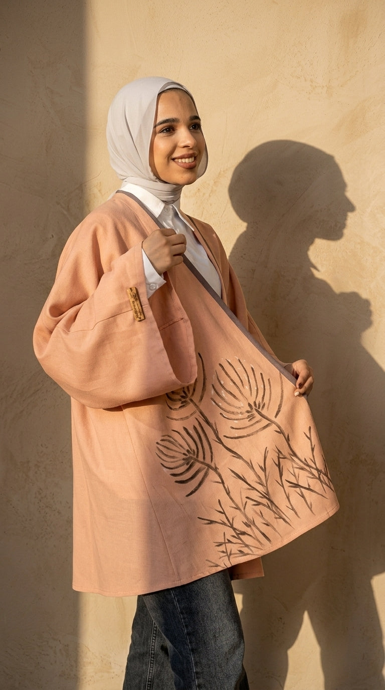 Hand-Painted Linen Crop Jacket