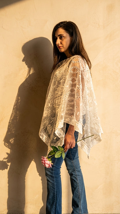 The White Embroidered Chiffon Shawl