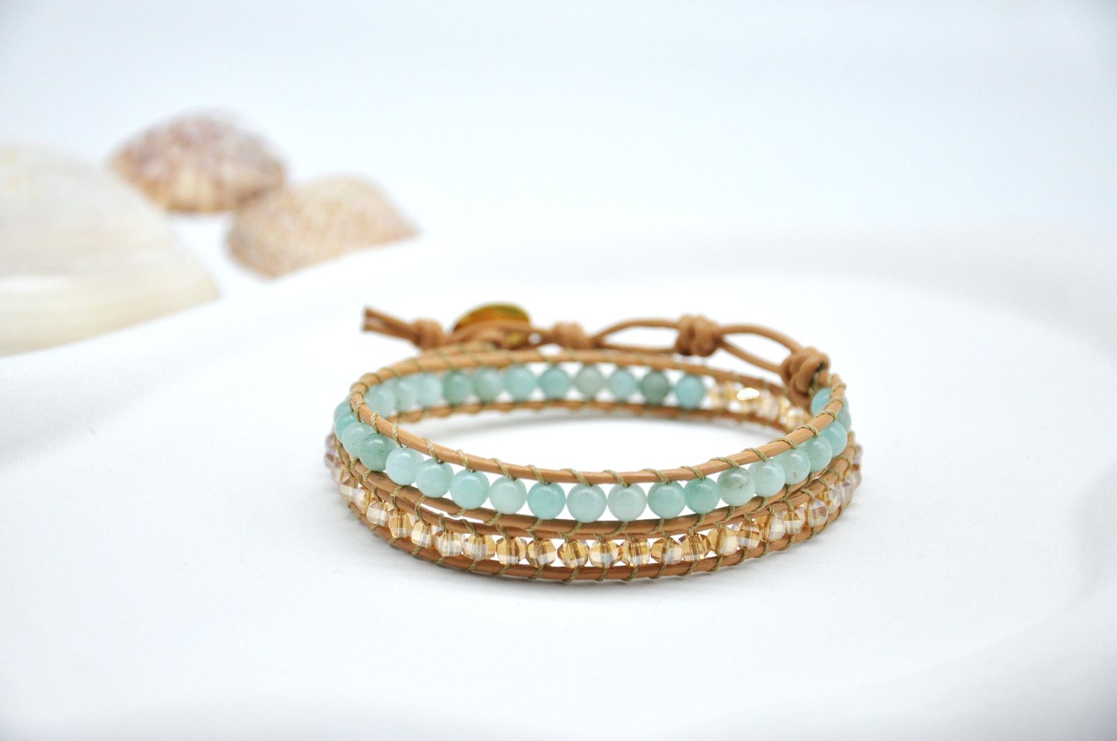 Jewelry bracelet with turquoise beads on a white background