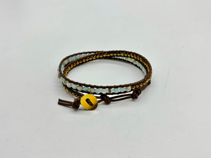 Women’s 2-Strand Leather  Wrap Bracelet with Mother  of Pearl and Hematite  Beads