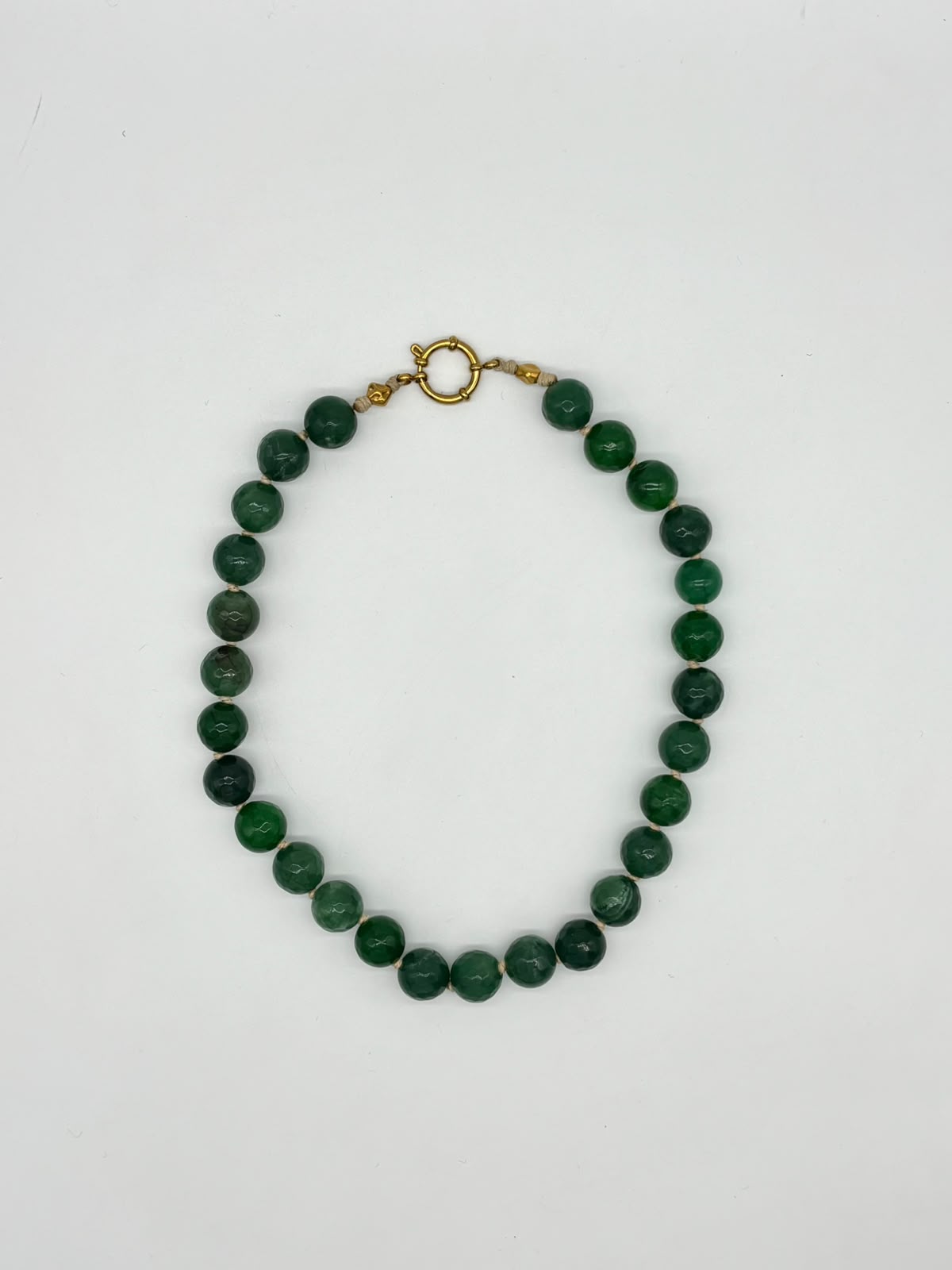 Women’s Knotted  Necklace with Natural  Green Stone Beads &  Lapis Lazuli Pendant