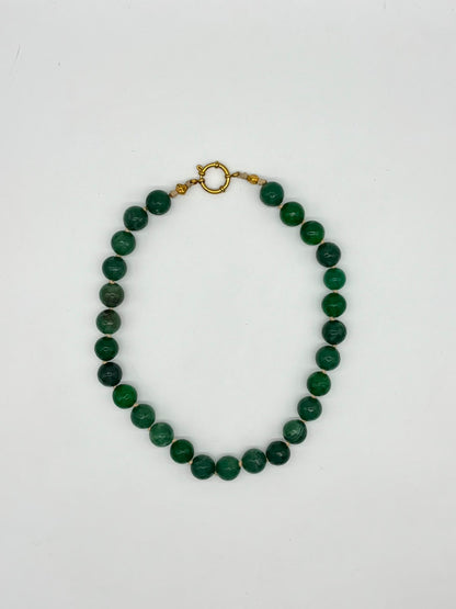 Women’s Knotted  Necklace with Natural  Green Stone Beads &  Lapis Lazuli Pendant