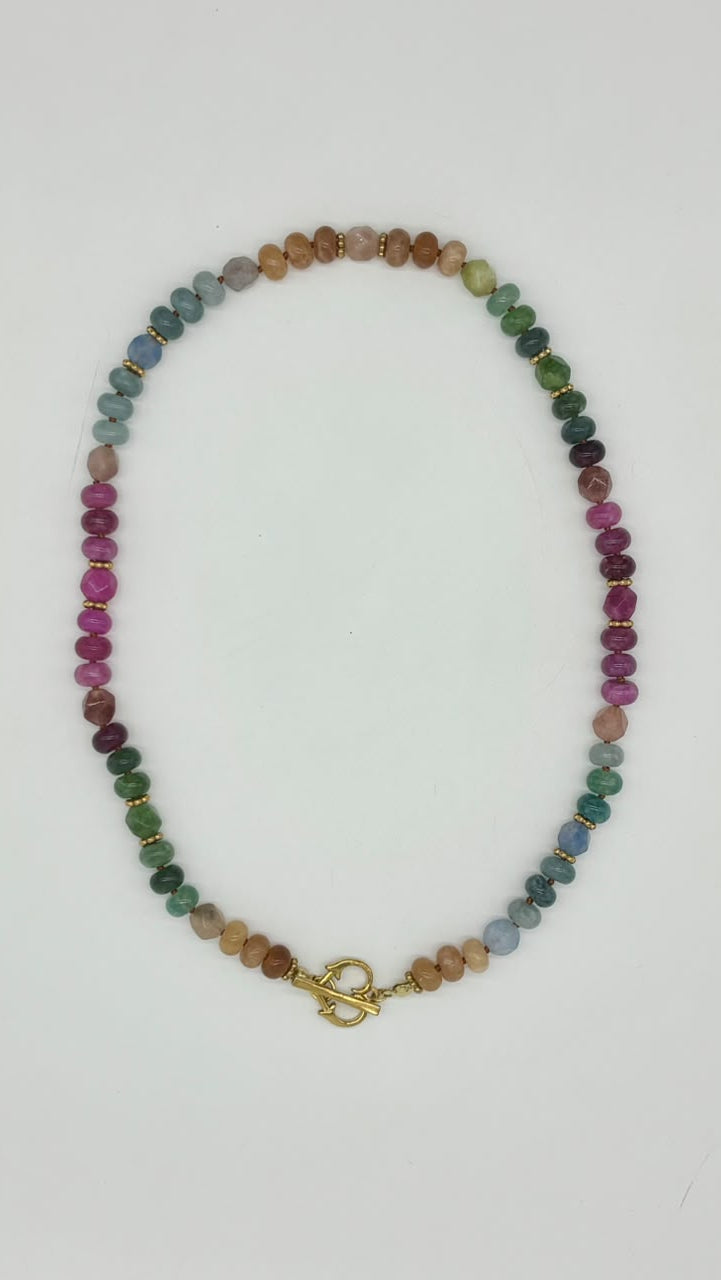 Women's Knotted Necklace with Tourmaline Stone Beads