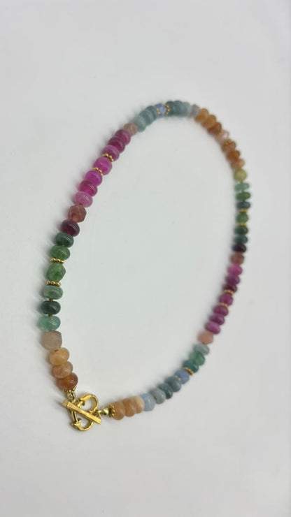 Women's Knotted Necklace with Tourmaline Stone Beads