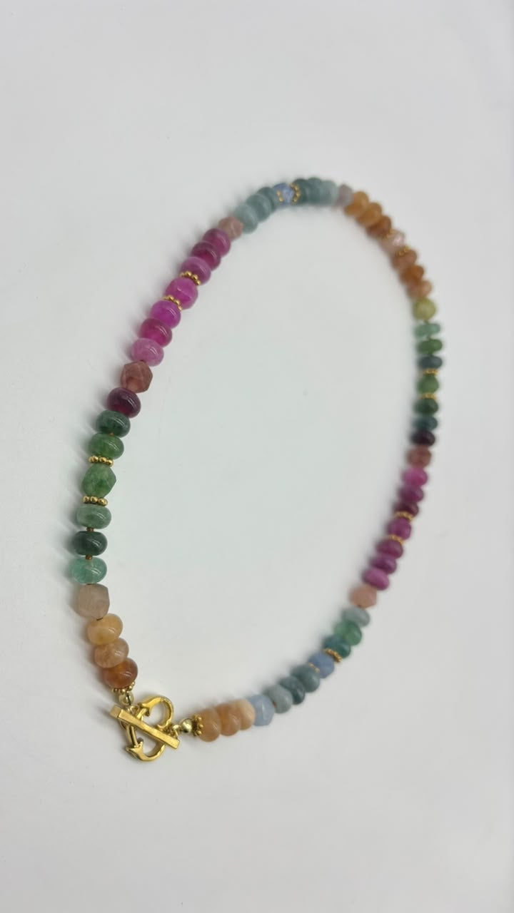 Women's Knotted Necklace with Tourmaline Stone Beads