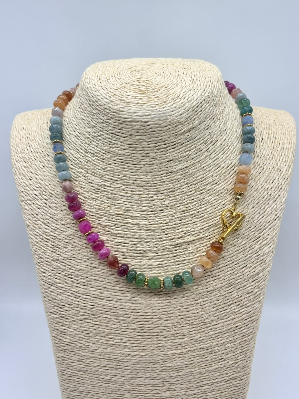 Women's Knotted Necklace with Tourmaline Stone Beads