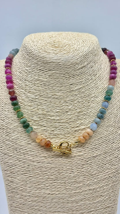 Women's Knotted Necklace with Tourmaline Stone Beads