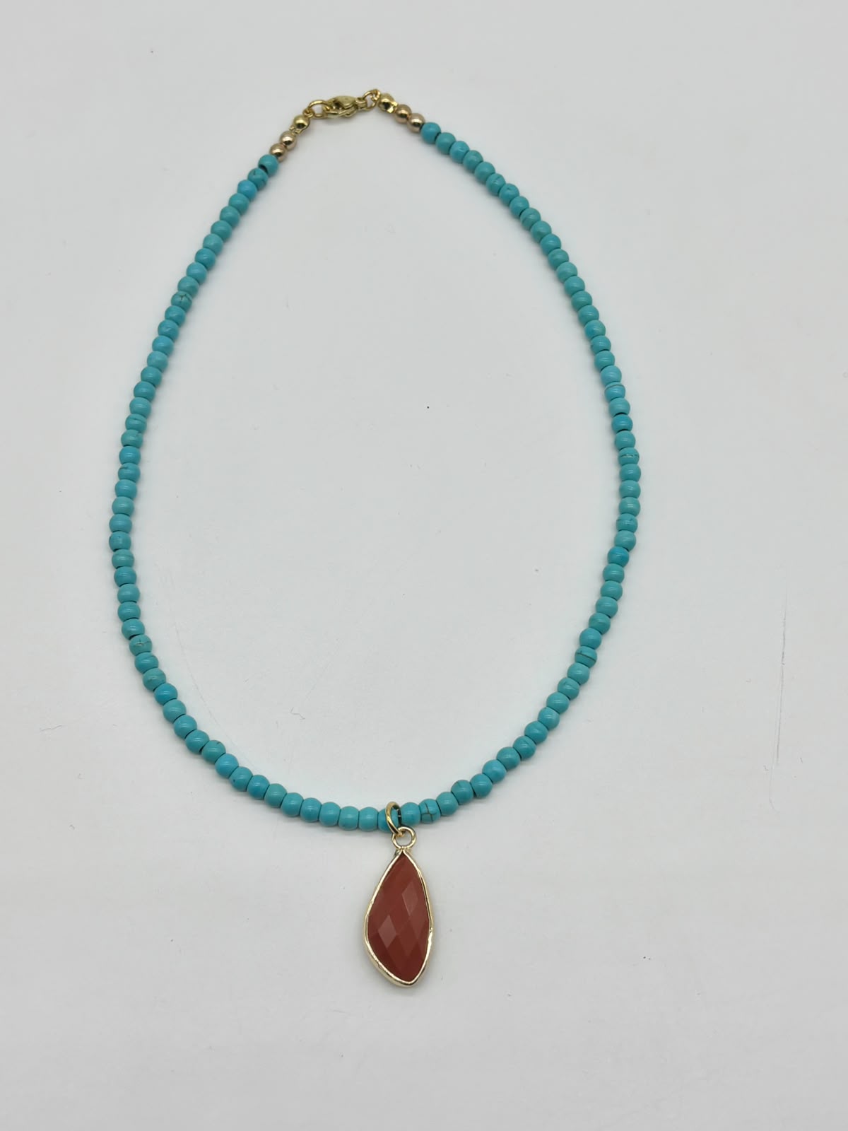 Women's Turquoise Beaded Choker with Red Jasper Pendant