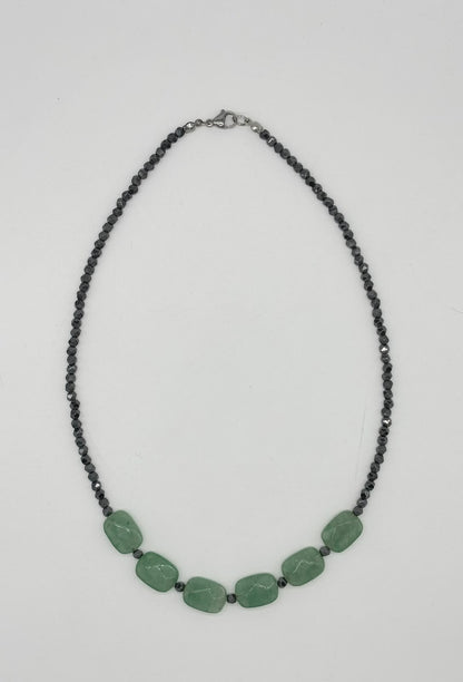 Women's Grey Hematite and Green Aventurine Beaded Necklace