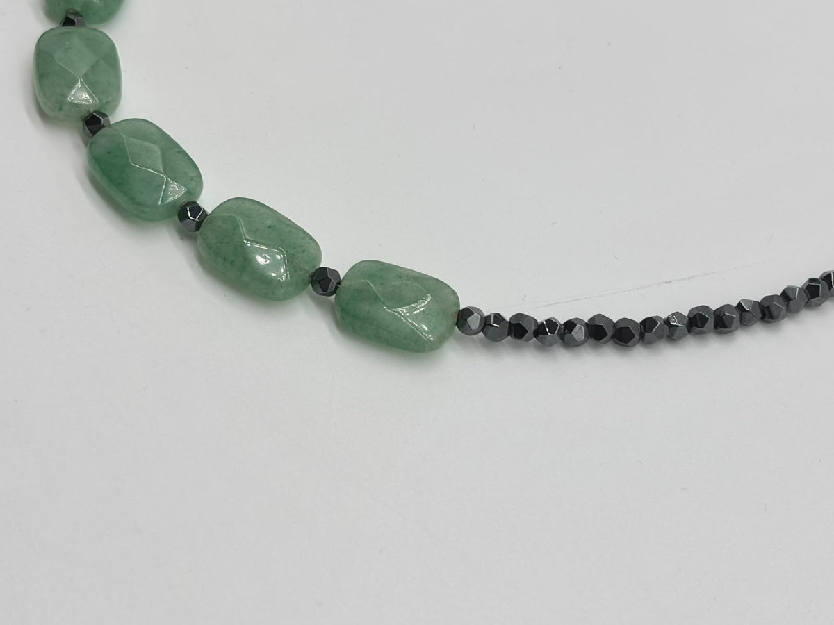 Women's Grey Hematite and Green Aventurine Beaded Necklace