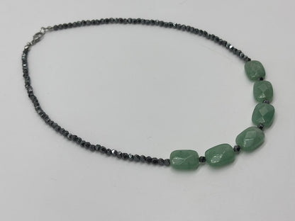 Women's Grey Hematite and Green Aventurine Beaded Necklace